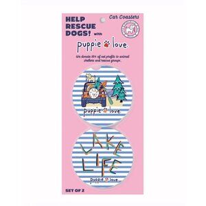 Puppie Love Lake Life Car Coasters (set of 2) NEW Fast Ship